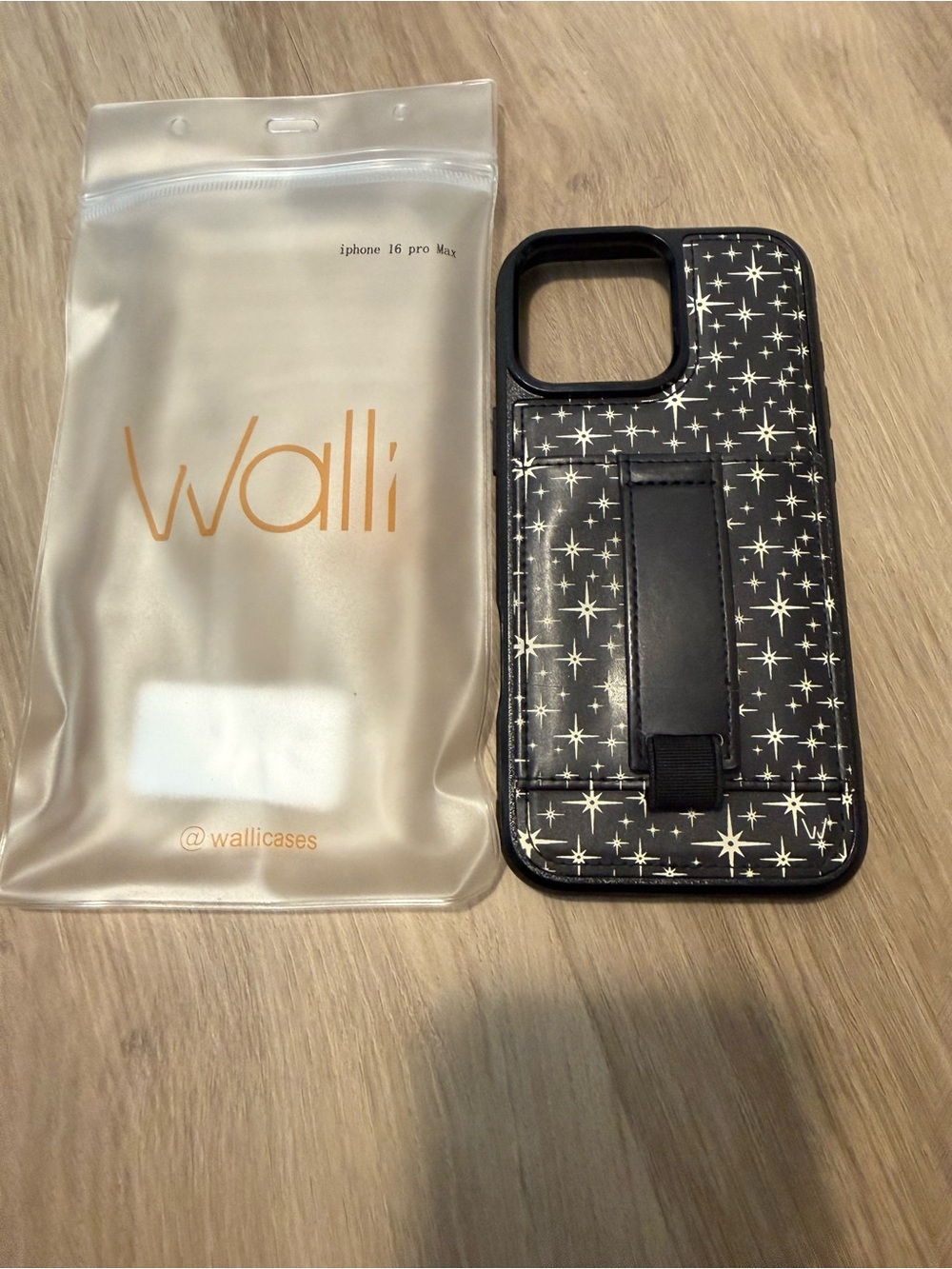 Walli Black Star Print Phone Case with Hand Strap